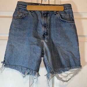 VTG Black Batwing Levi's Blue Frayed Jean Shorts